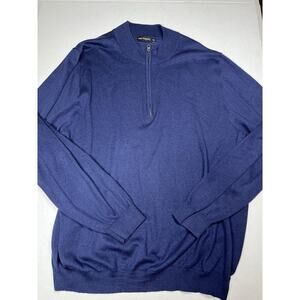 Paul Fredrick Sweater Men's Blue XXL Silk Cashmere 1/4 Zip Mock Pullover
